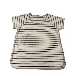 Lake Pajamas Womens Pima Cotton Short Sleeve Sleep Top Navy White Stripe Large